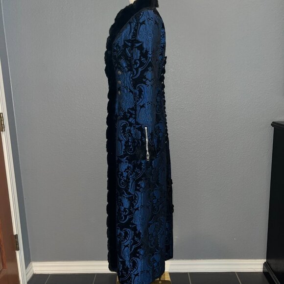 GOTH SHRINE BLACK FOREST MAXI COAT - BLUE/BLACK TAPESTRY - SOLD OUT - NWOT - L - Picture 10 of 15